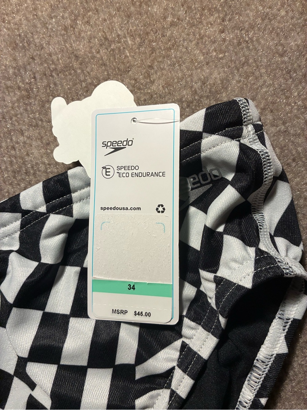 Speedo Black & White Checkerboard Swim Brief - Picture 7 of 8